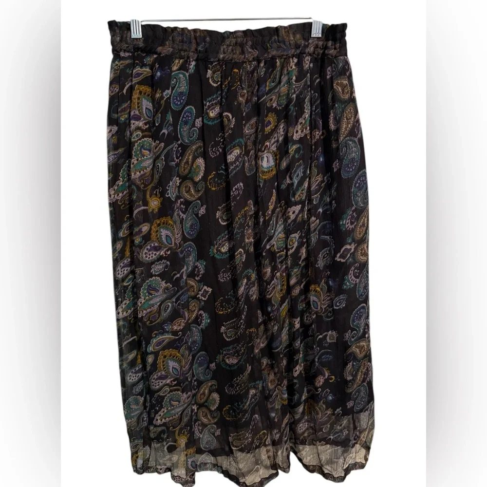 La Femme Paisley Print Black Maxi Skirt vintage jewel tones sz Medium elastic - Picture 2 of 6